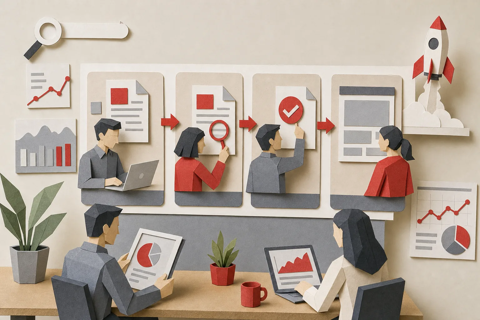 Papercraft AI SEO publishing workflow with expert review and ranking monitoring.
