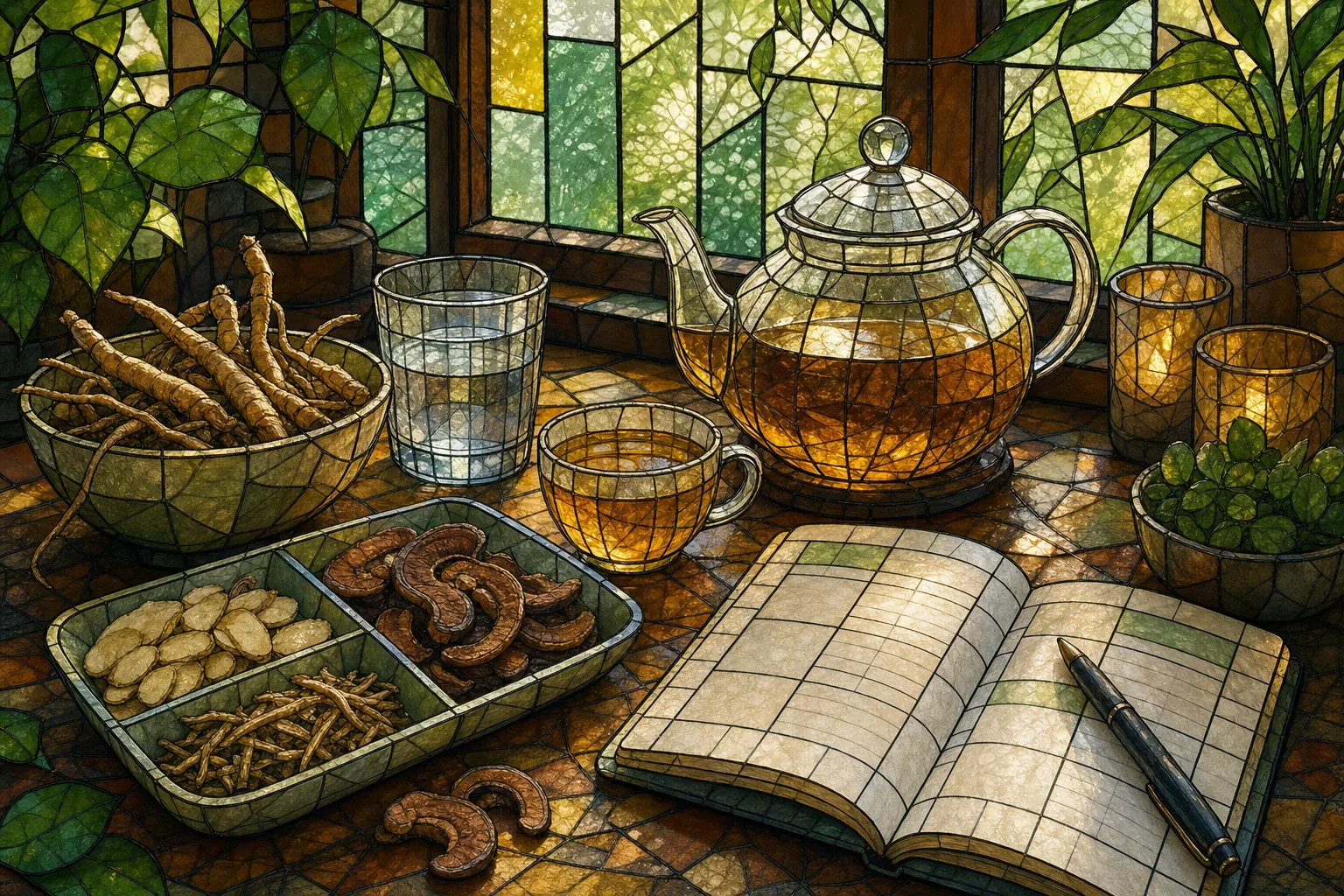 Stained glass daily routine for using adaptogens safely