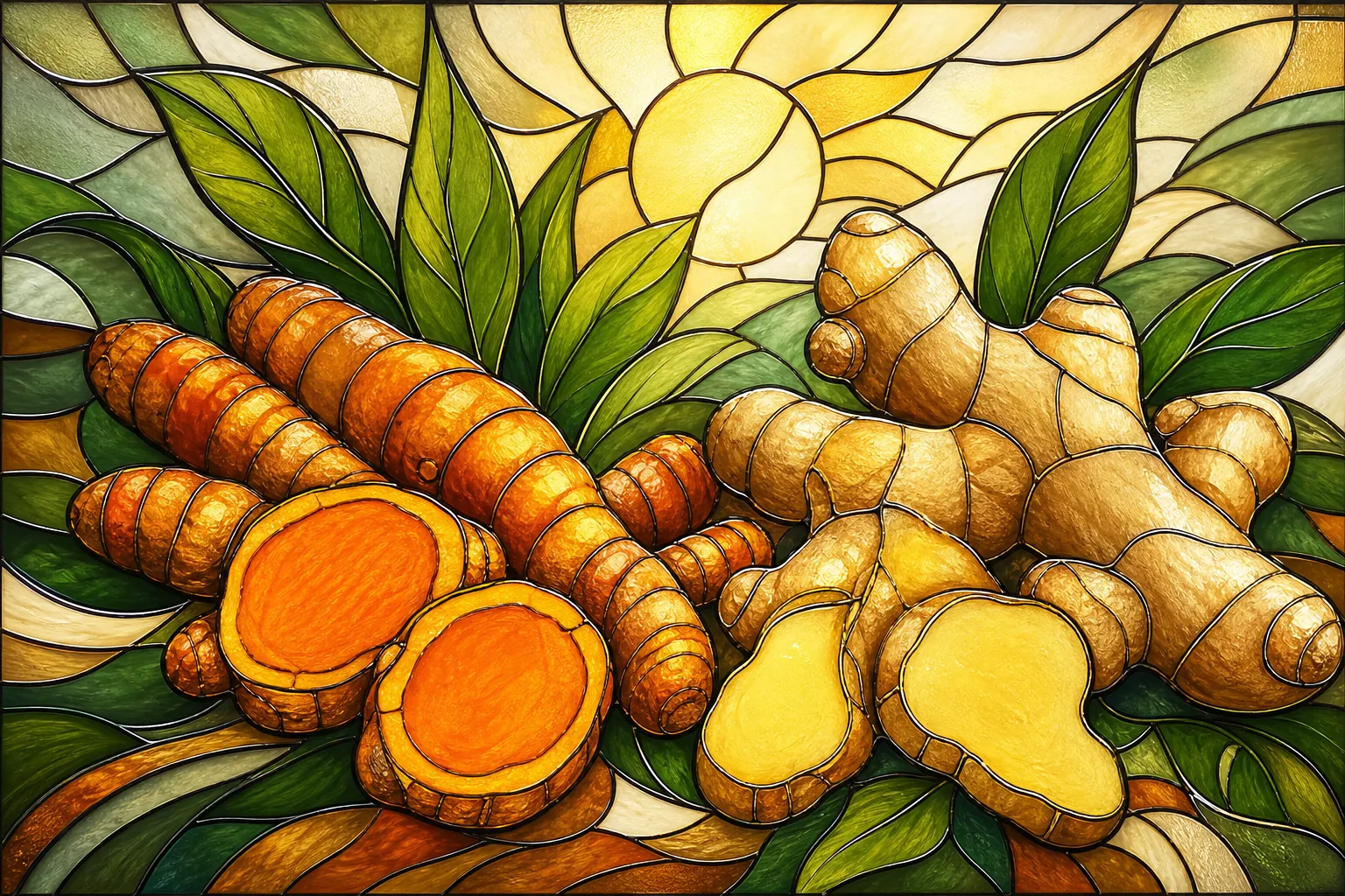 Turmeric ginger supplement ingredients illustration