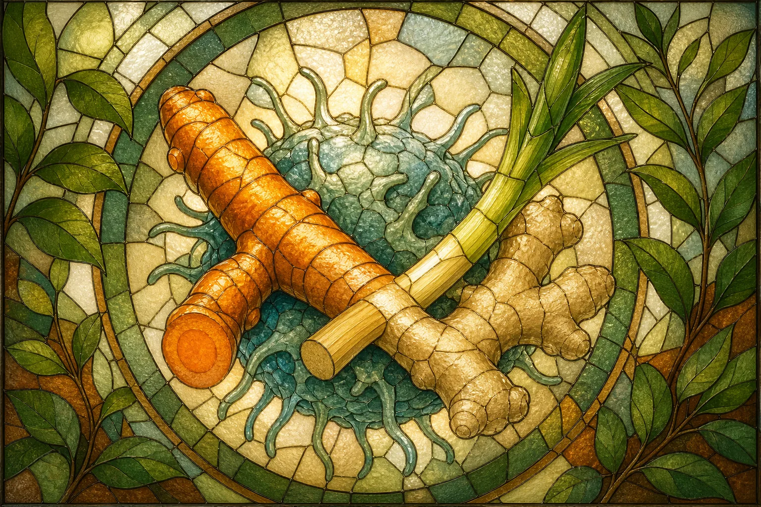 Turmeric ginger supplement benefits illustration