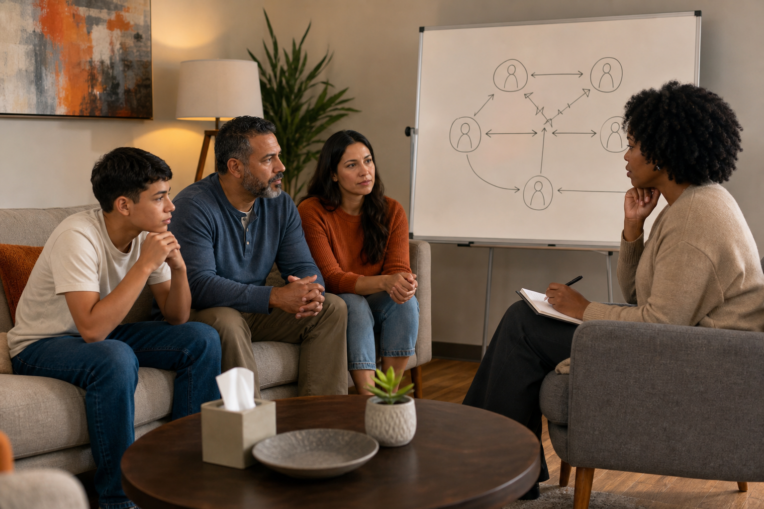 Cincinnati family therapy setting illustrating a safe space for conflict consultation.