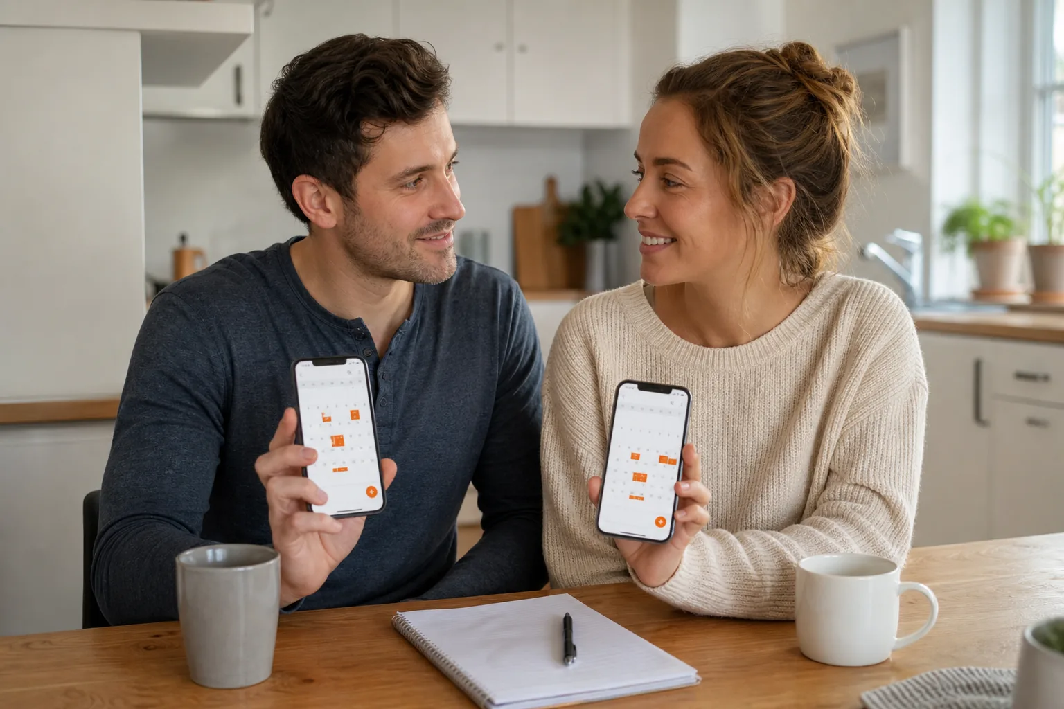 couple creating a safety plan with shared calendar