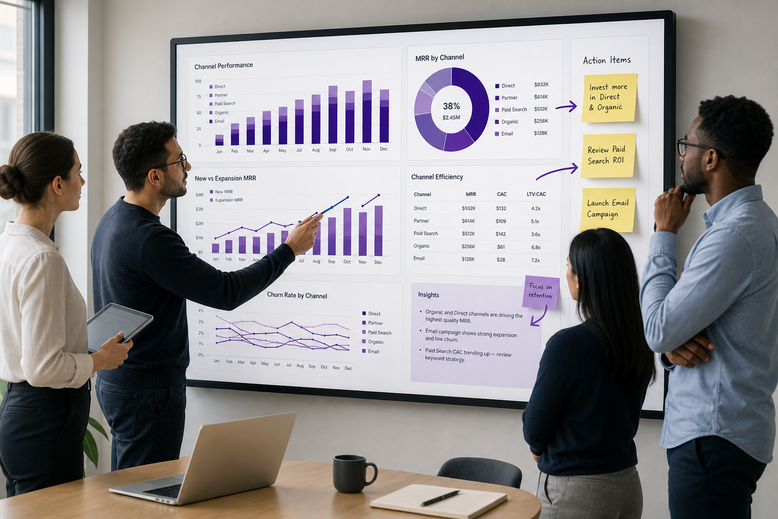 SaaS growth review meeting using Chartsy dashboards.