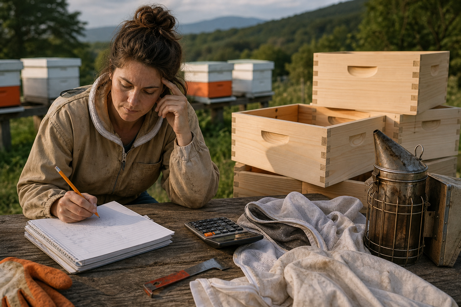 first-year beekeeping budget with hive boxes and protective gear