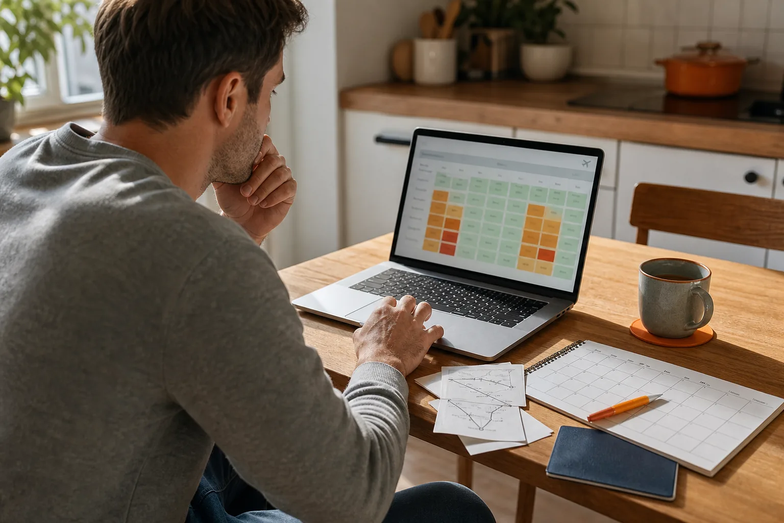 traveler comparing flexible flight dates and airports to find a cheap flight.