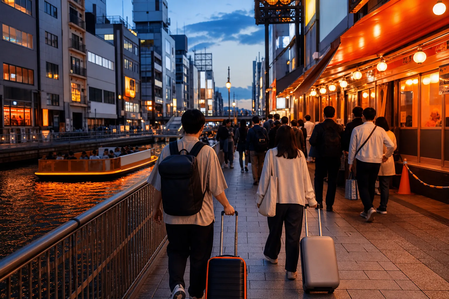 Osaka Dotonbori evening and Kansai Airport departure planning.