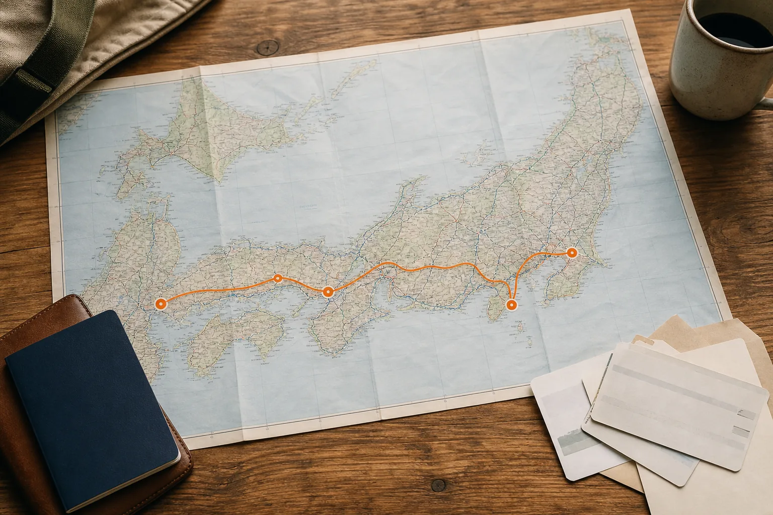 Japan two week itinerary route map from Tokyo to Hiroshima