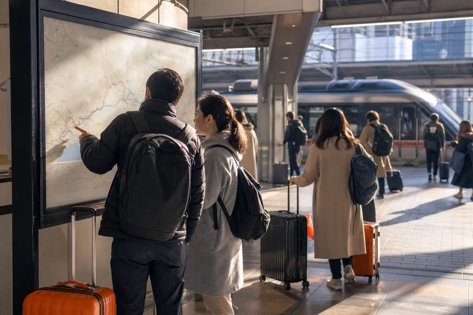 Hakone day trip from Tokyo train route planning at Shinjuku Station.