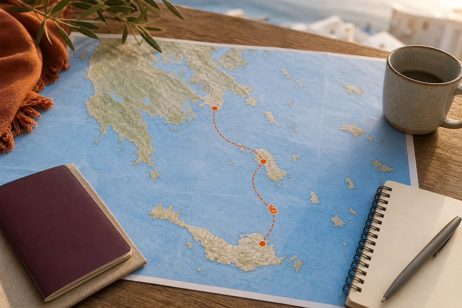 Greece 10 day itinerary route map for Athens Naxos and Santorini.