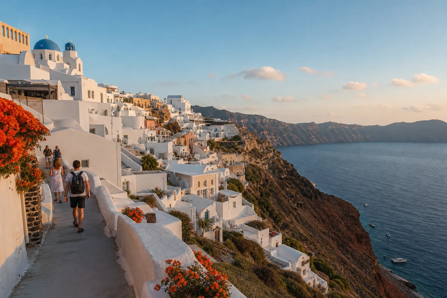 Santorini caldera villages and volcanic cliffs in Greece.