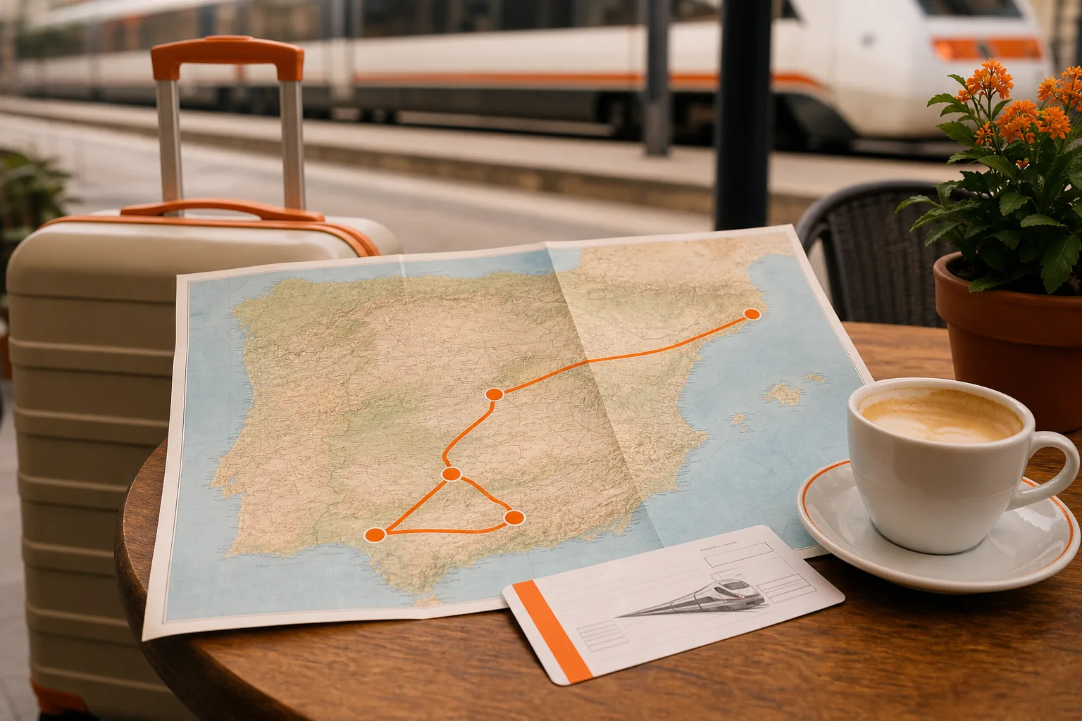 Ten-day Spain itinerary route map connecting Barcelona Madrid Seville Granada and Cordoba