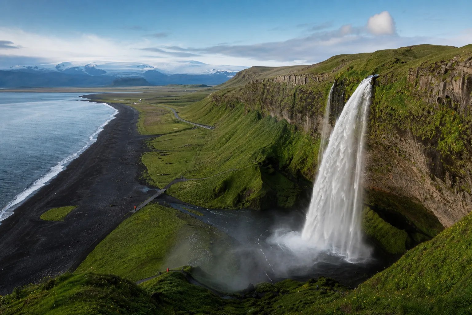 Iceland South Coast waterfall and black sand beach on a Ring Road road trip