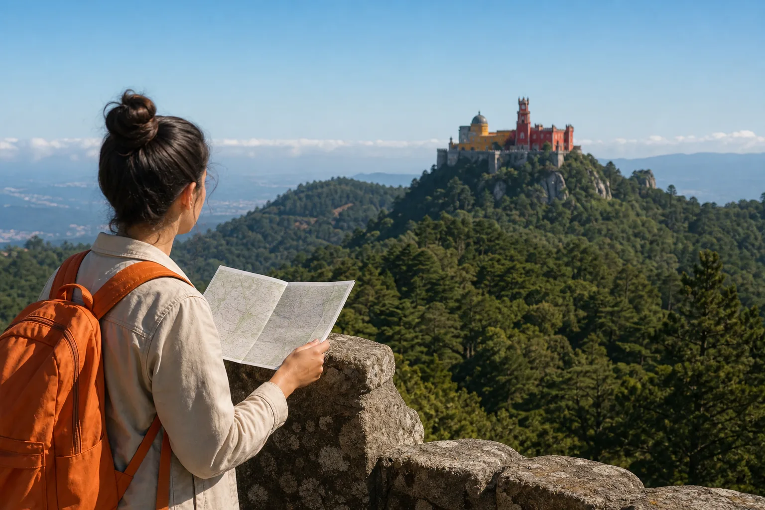 Sintra day trip planning with Pena Palace and forested hills.