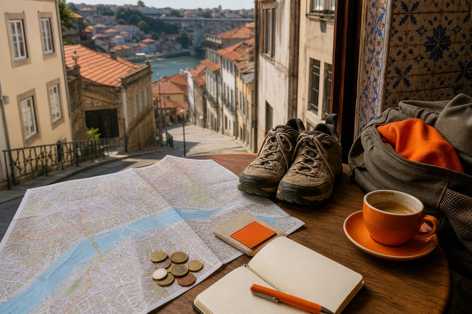Porto three-day travel budget with transit pass and city map.
