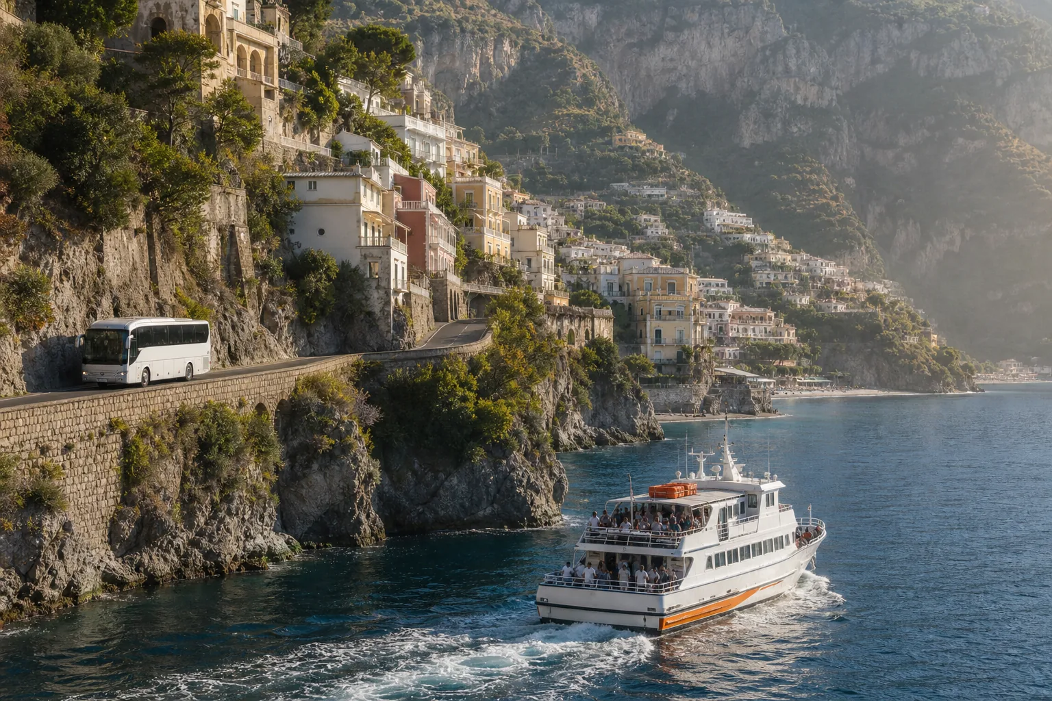 Amalfi Coast ferry and bus transport route