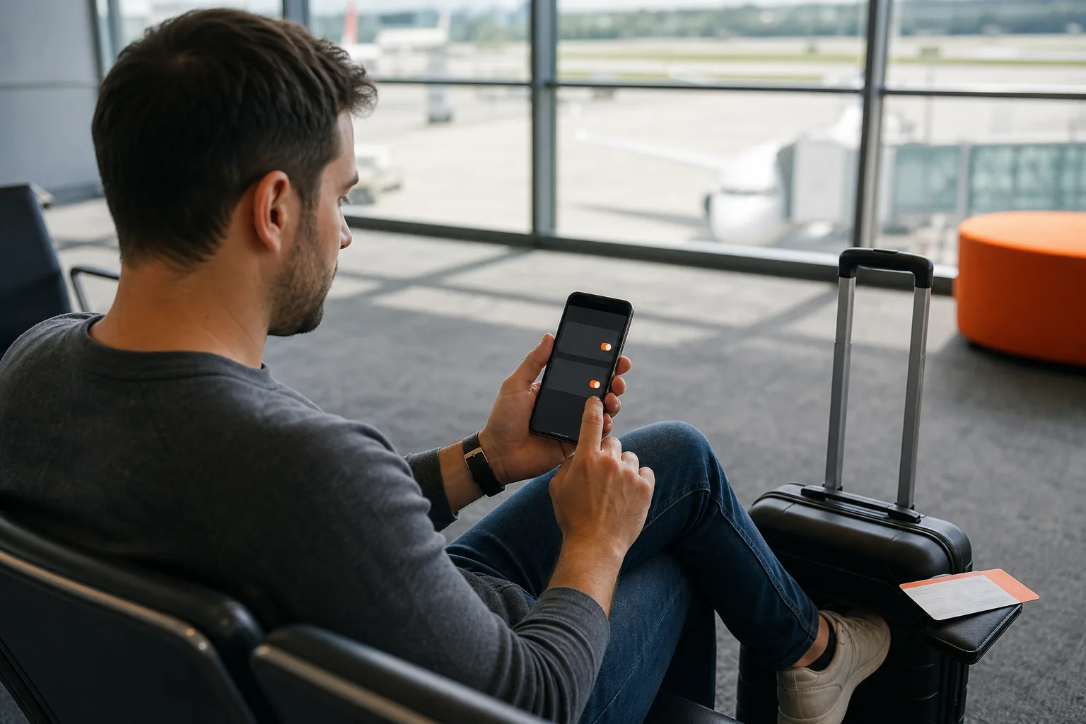 Troubleshooting mobile data and eSIM settings at the airport.