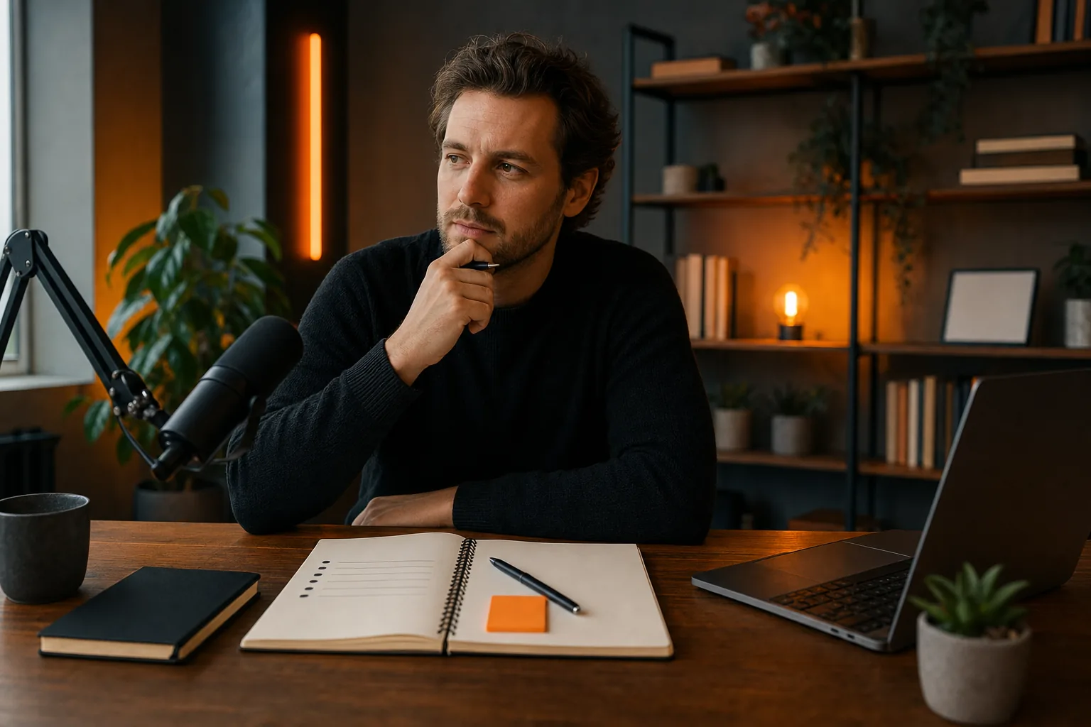 SaaS founder planning an entrepreneur podcast episode format.