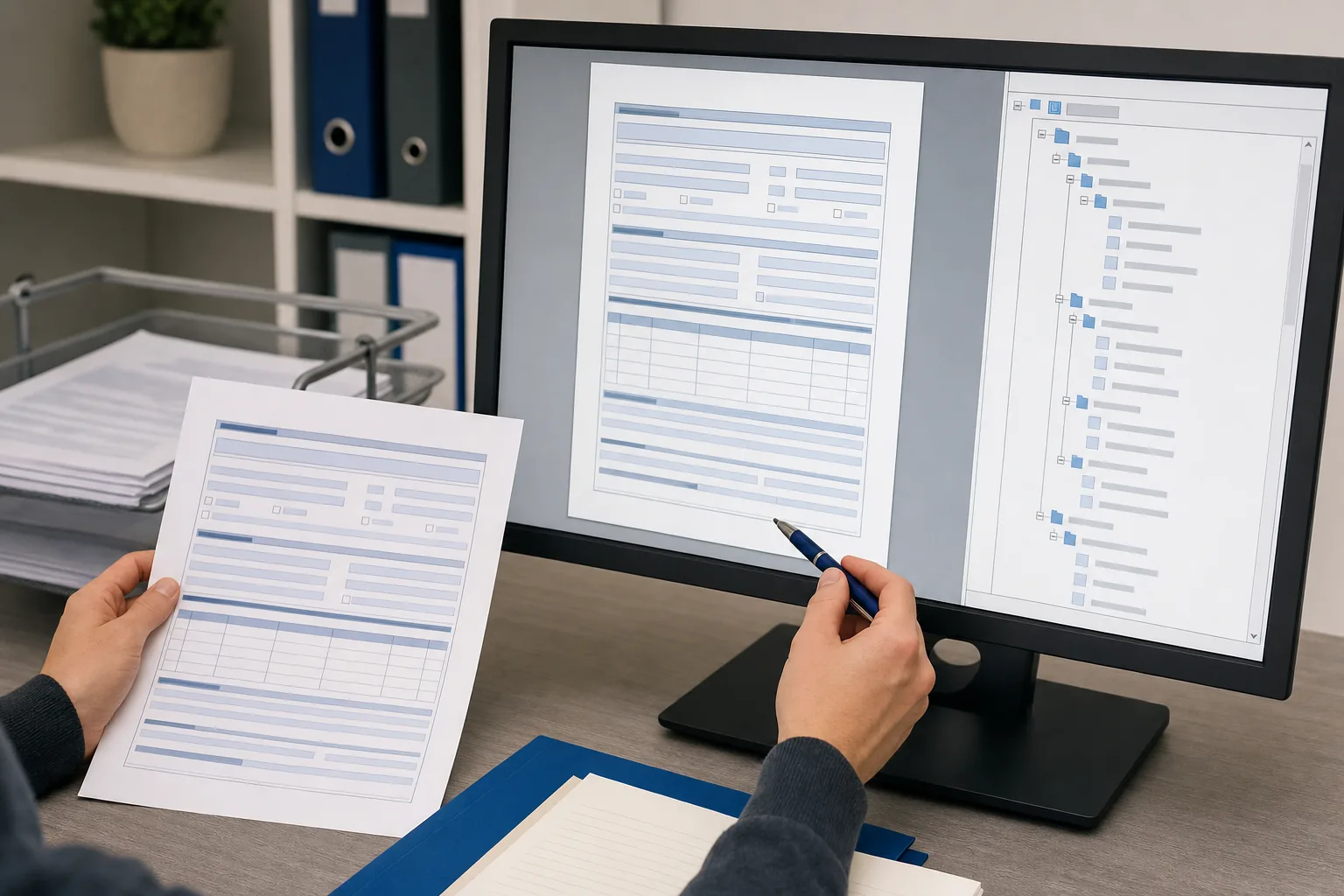 Scanned form page beside a PDF field review screen.