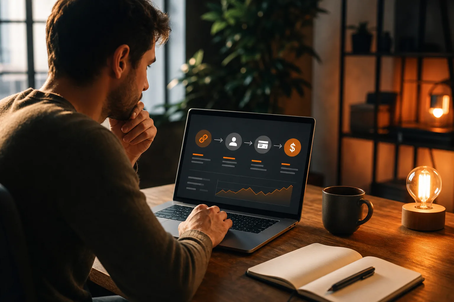 SaaS affiliate funnel showing referral tracking and subscription conversion