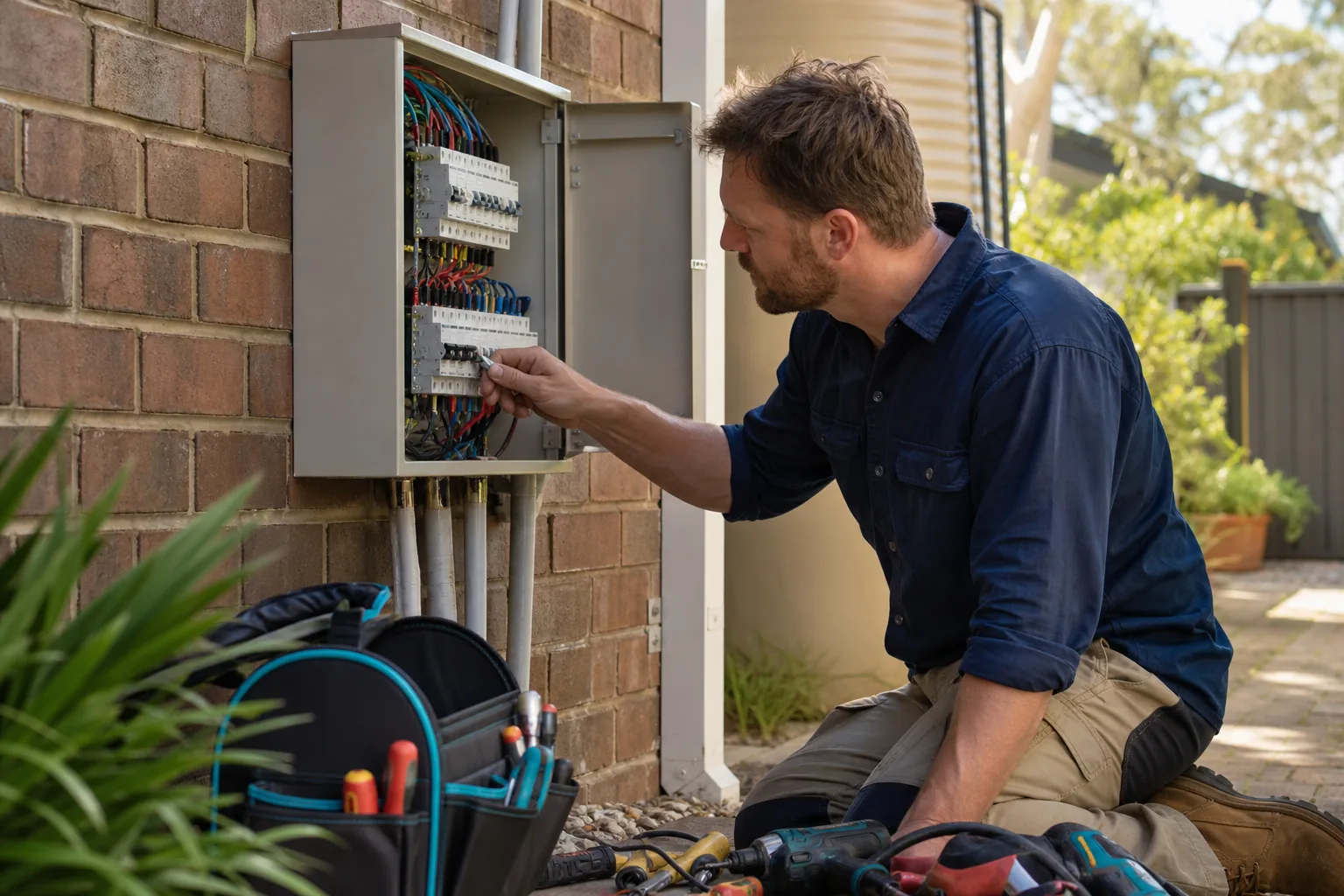 Electrician inspecting switch box wiring