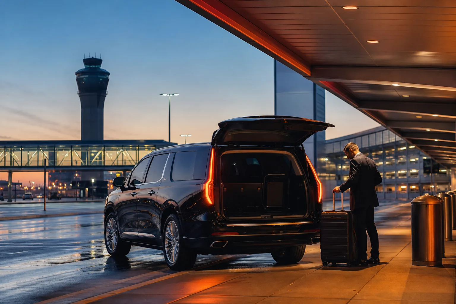 VIP airport transportation vehicle and luggage pickup at Minneapolis airport