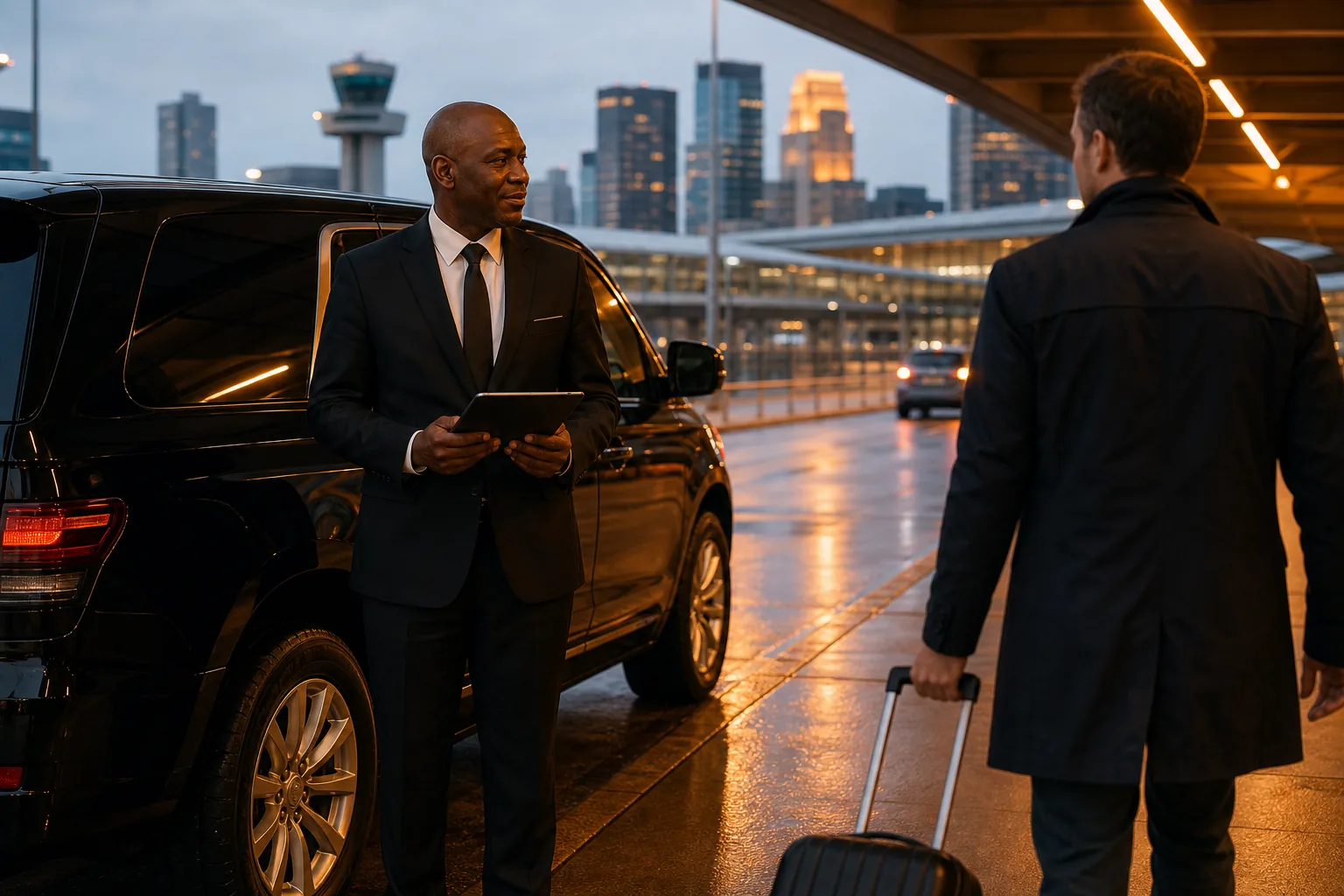 chauffeur confirming VIP airport pickup plan in Minneapolis