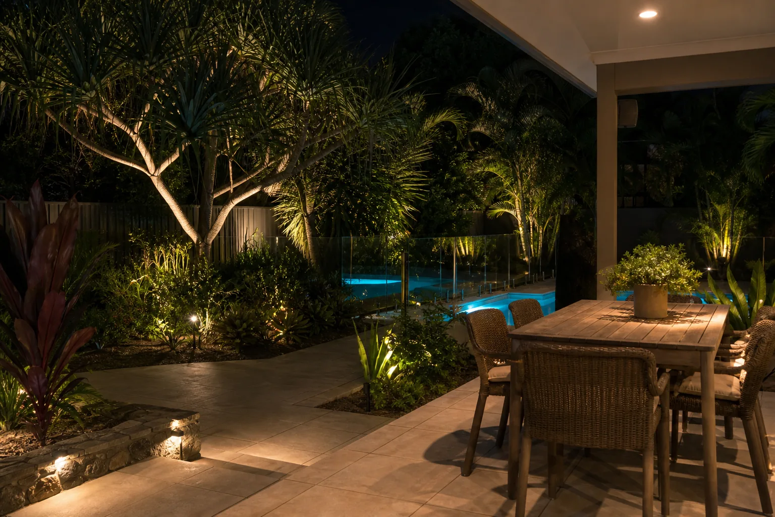 Layered outdoor lighting design example