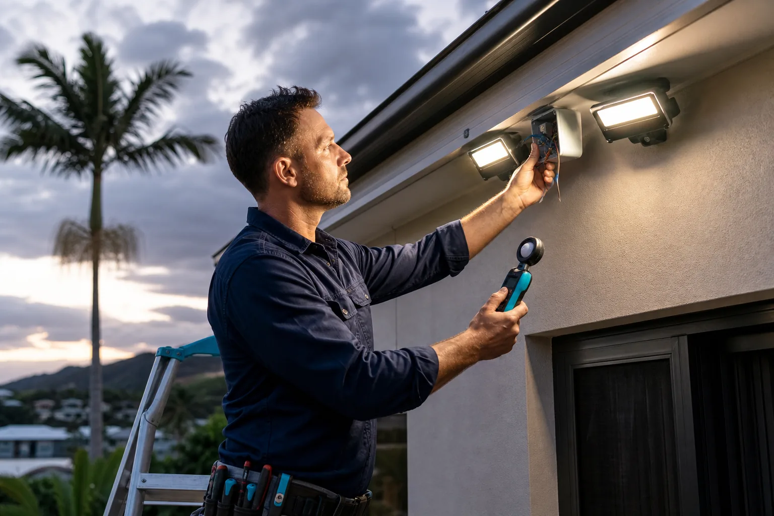 Professional outdoor lighting installation and testing