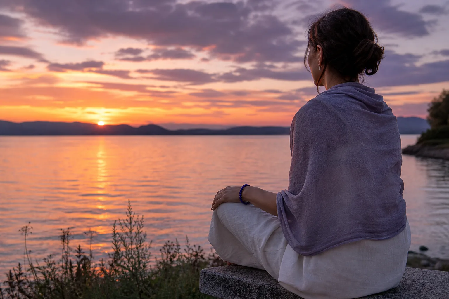 Grounding ritual with indigo jewelry at sunset