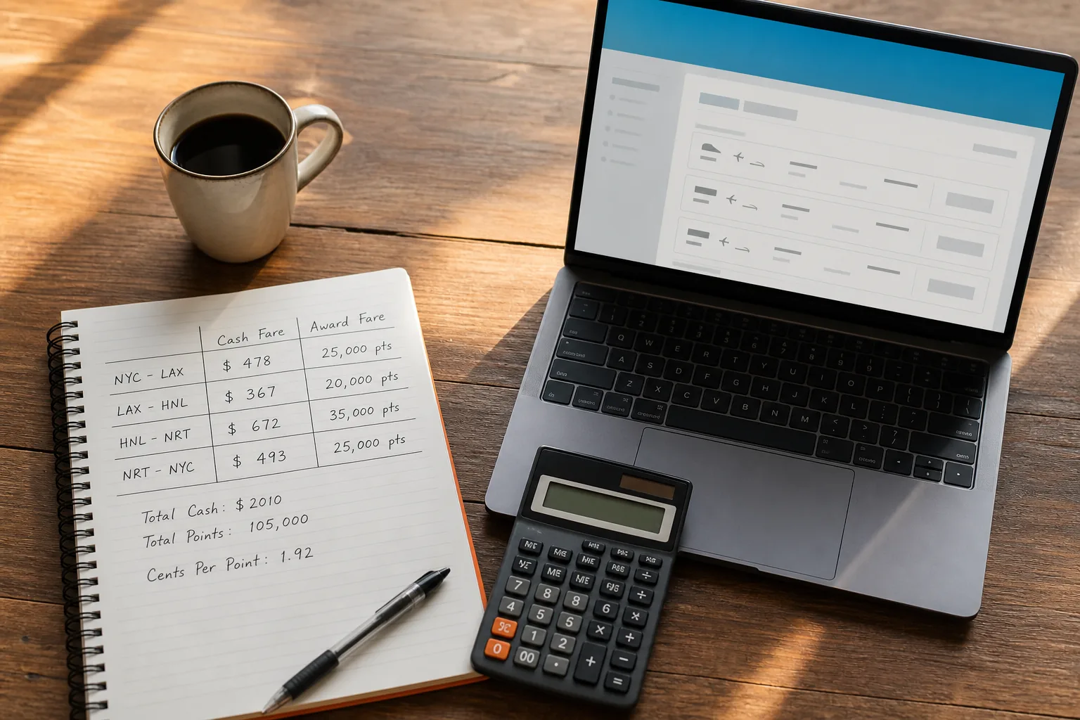 Calculating cents per point to decide whether a flight redemption is worth it.