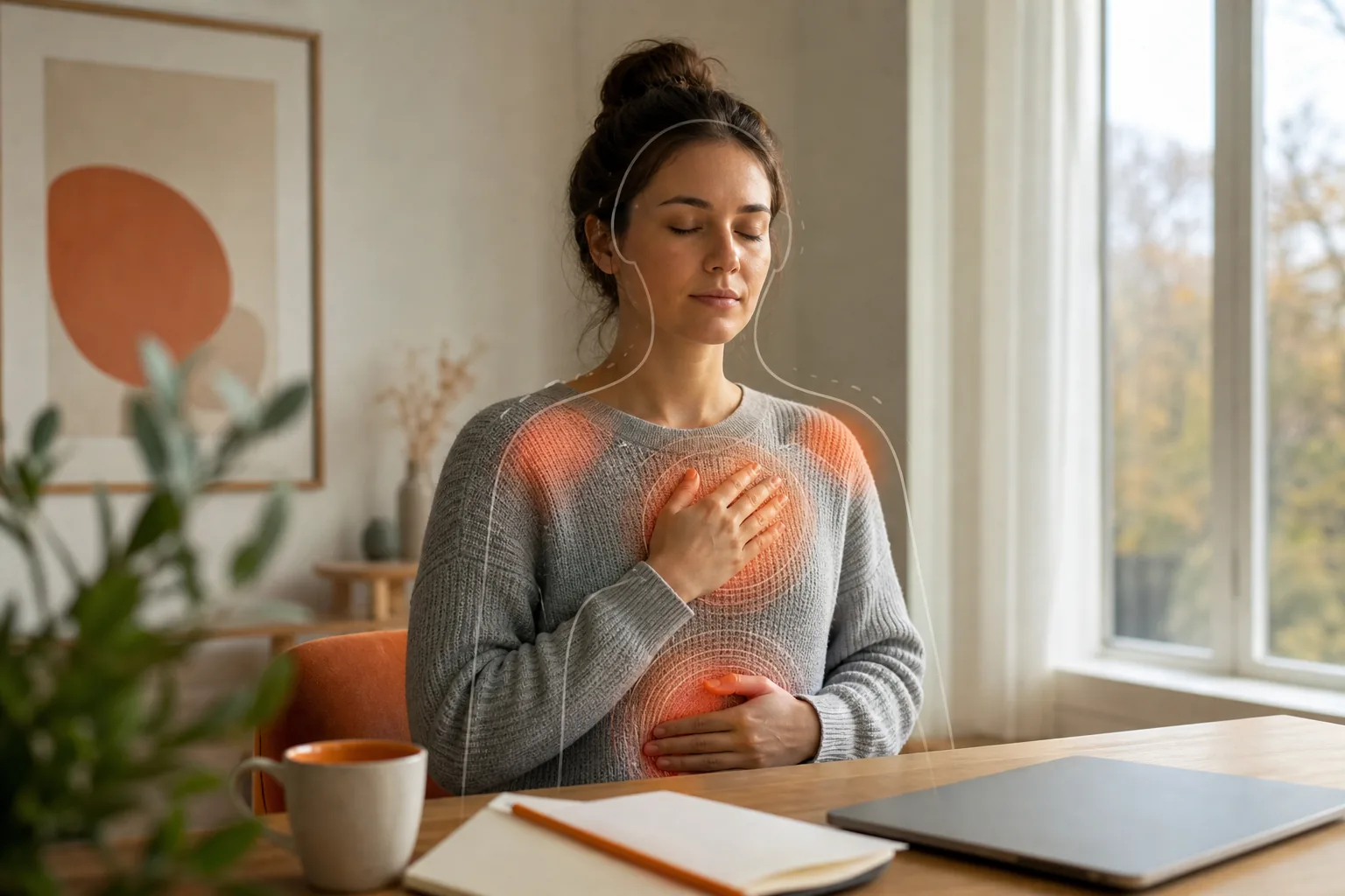Person sensing bodily cues for emotional regulation.