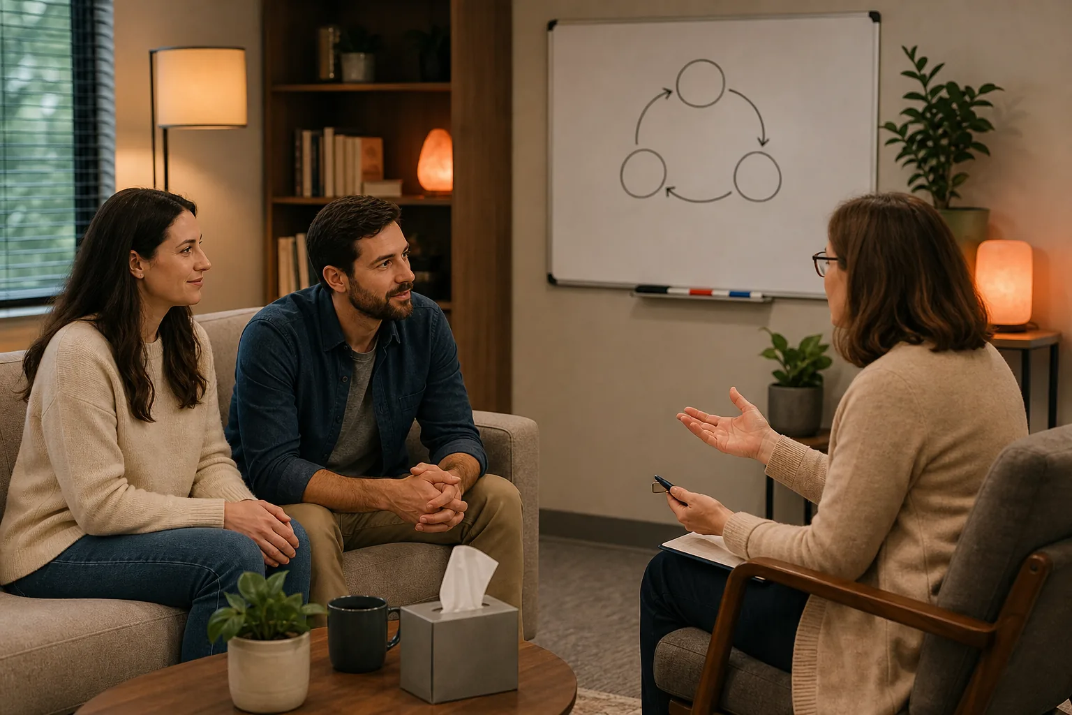 Couple therapy session showing cooperation and growth
