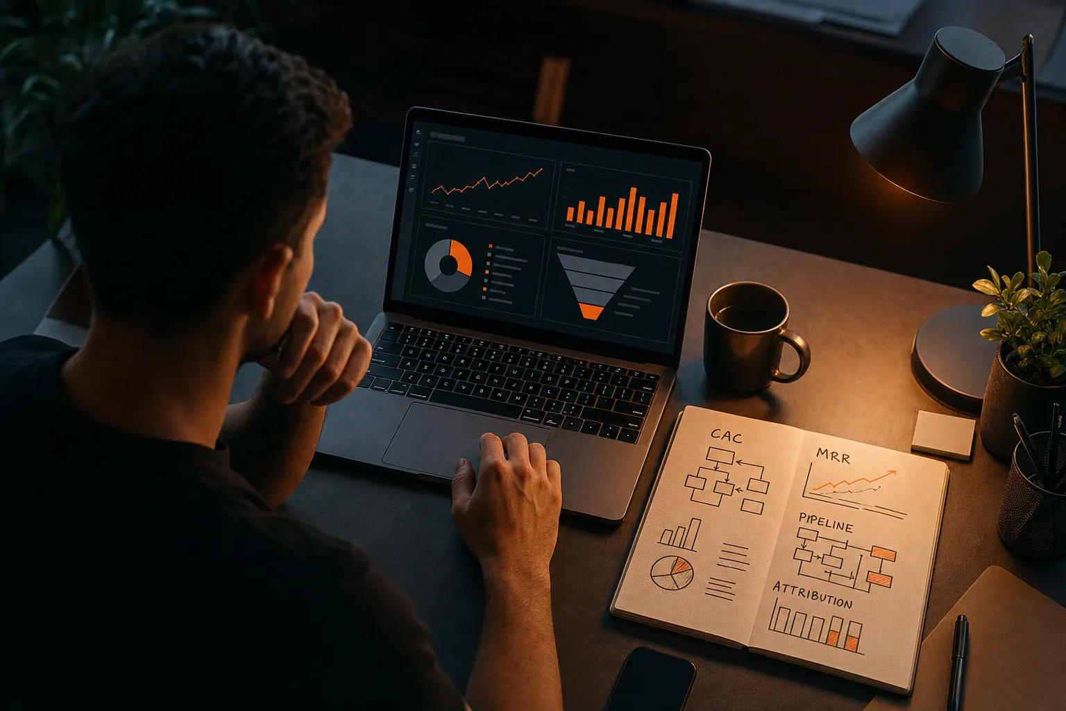 B2B SaaS marketing dashboard for CAC pipeline and revenue attribution.