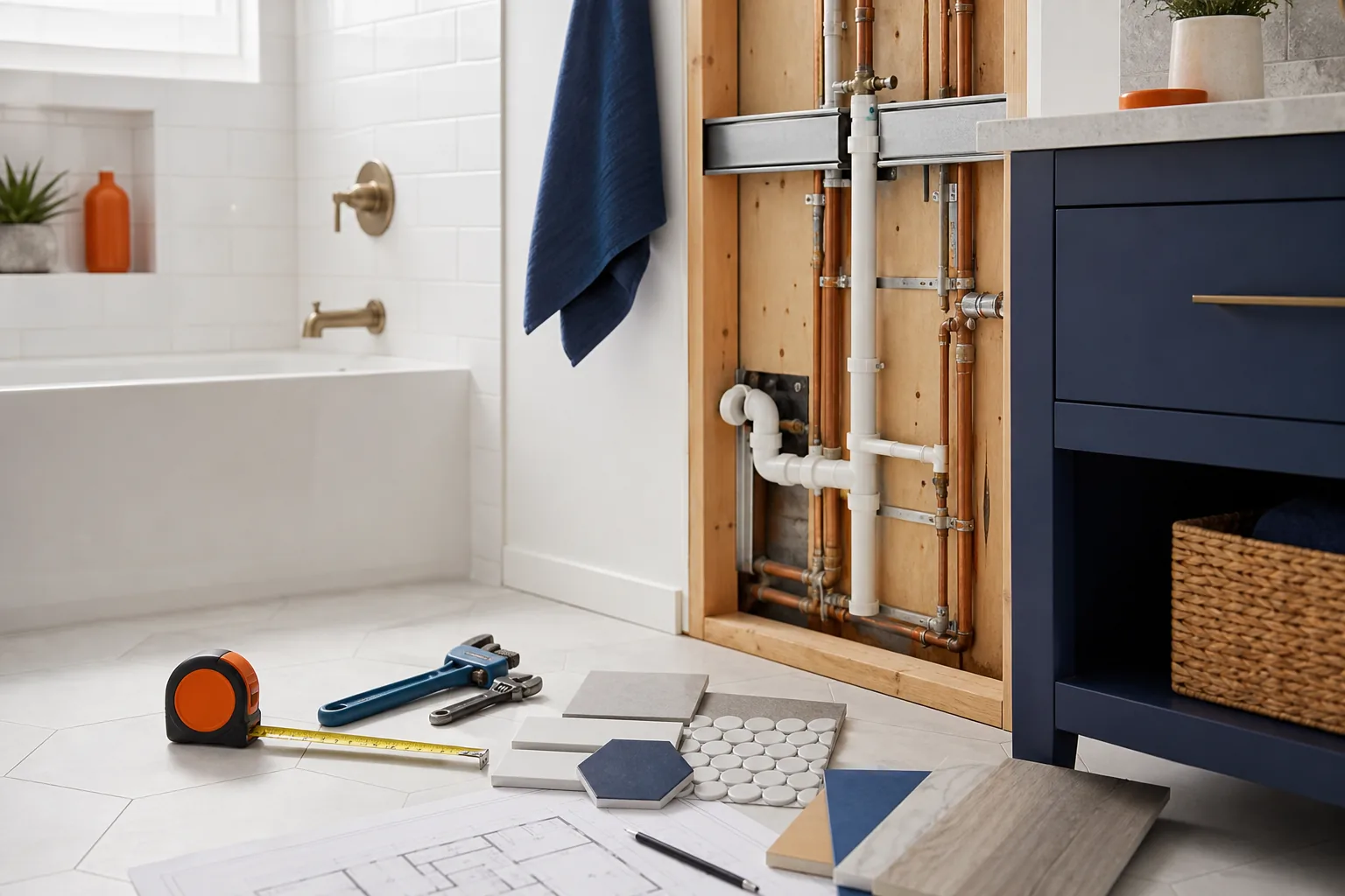 bathroom remodel planning and plumbing scope in Orange County