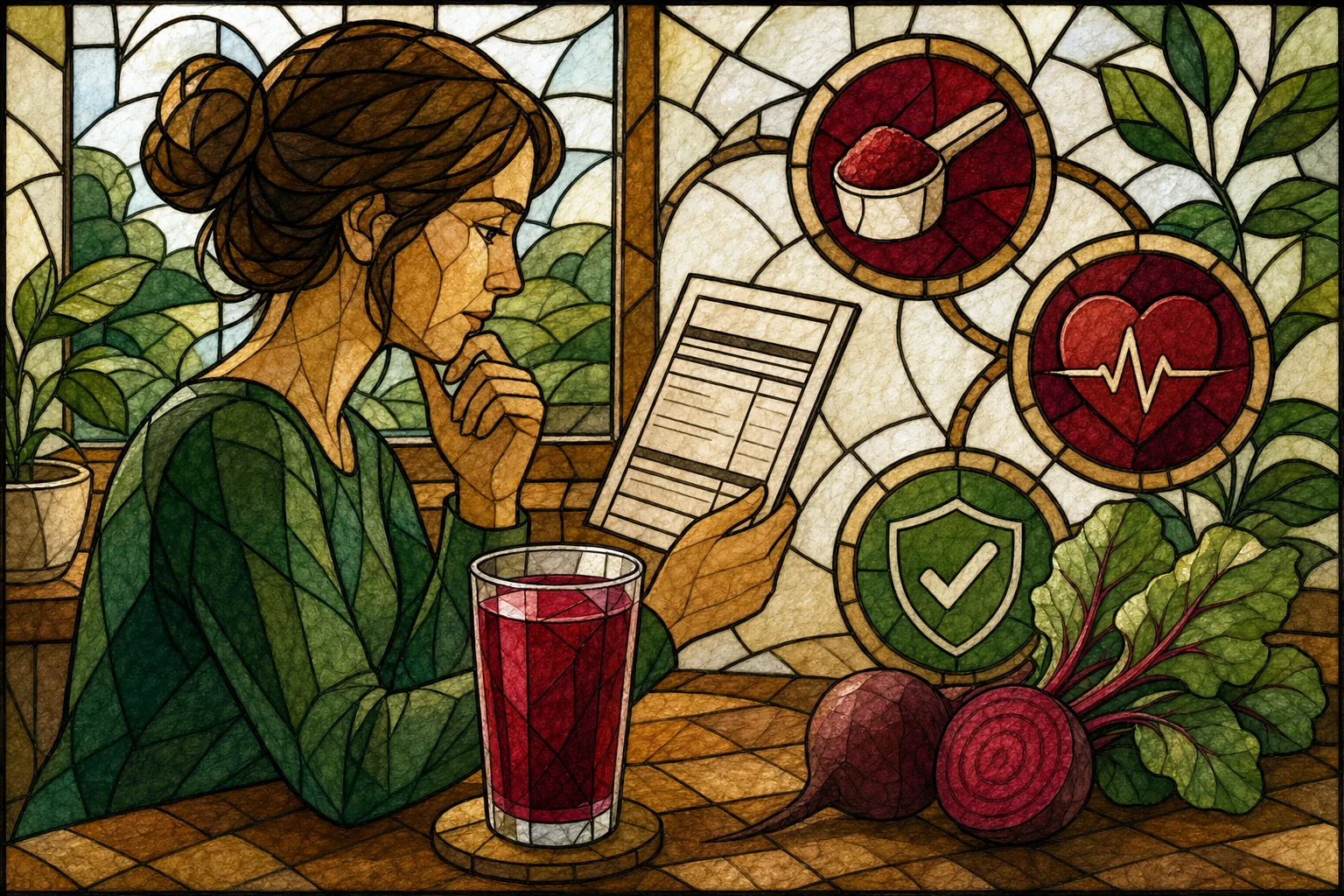 Factors that can affect beetroot powder safety, including dose, quality, and blood pressure.