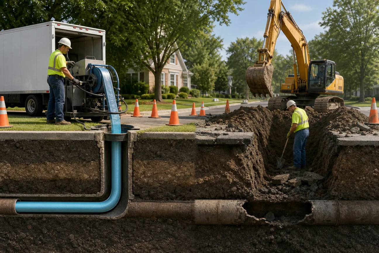 Editorial illustration for Top Benefits of Trenchless Pipe Repair vs Traditional