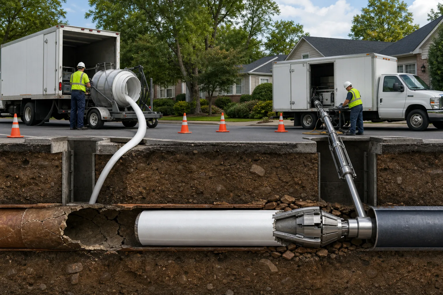 Hybrid Trenchless Approach: visual reference for 6. Hybrid Trenchless Approach , Combining lining and bursting techniques