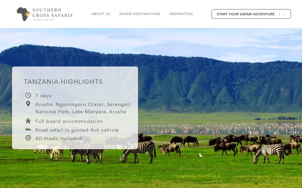 Screenshot of the Tanzania Highlights website