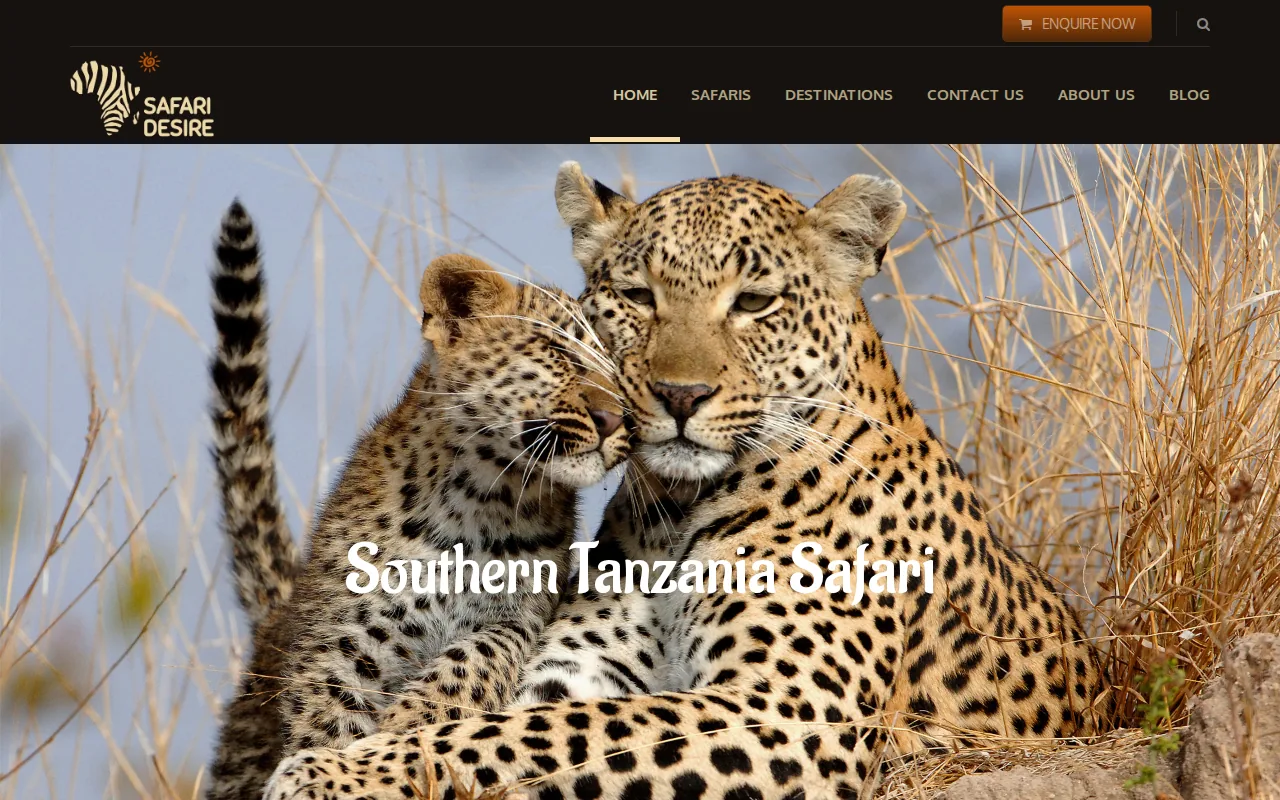 Screenshot of the Southern Tanzania Safari + Zanzibar website
