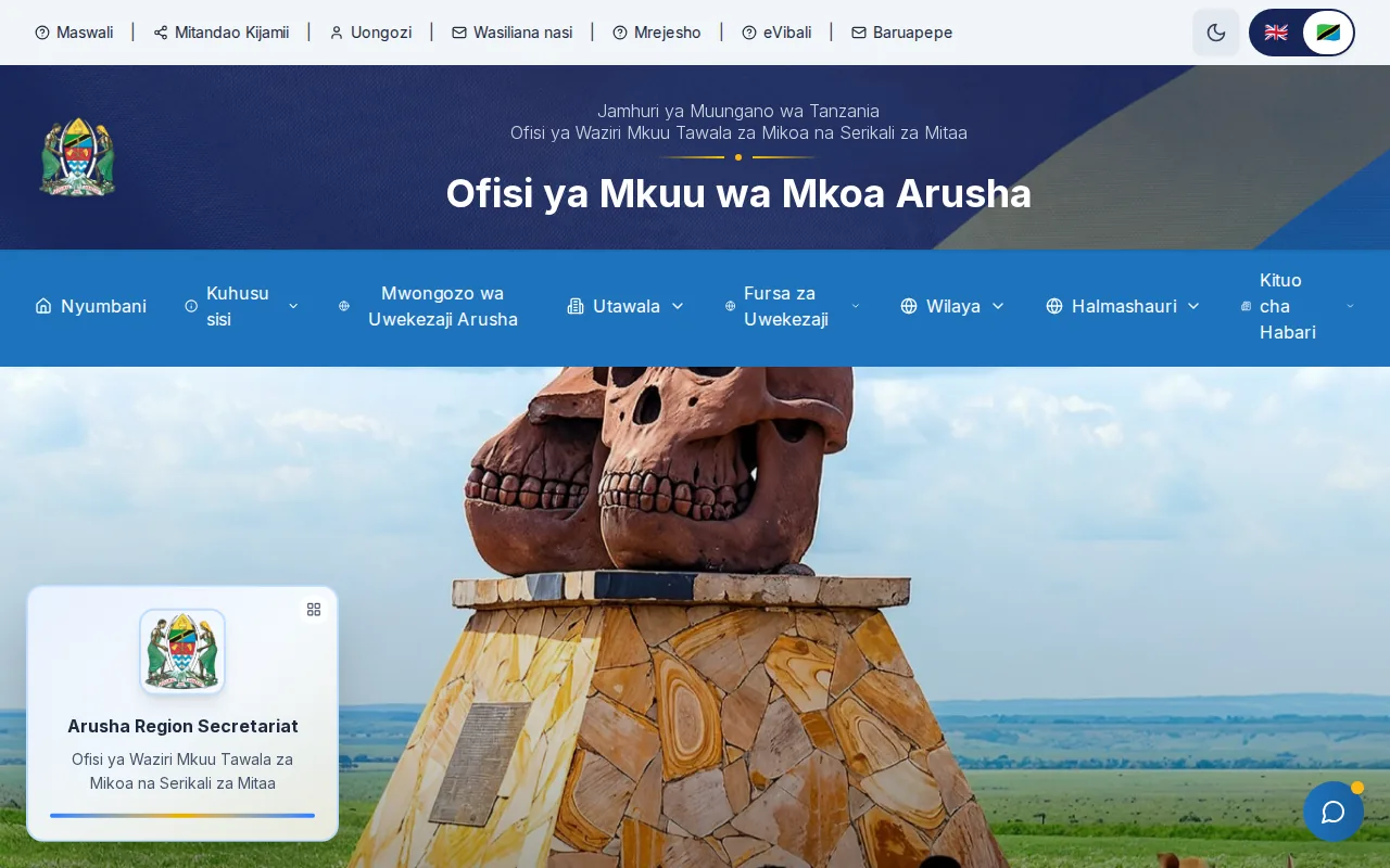 Screenshot of the Arusha website