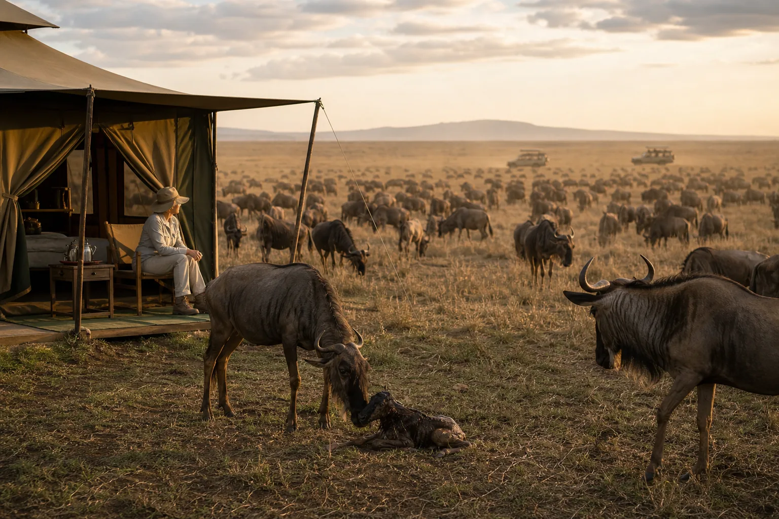 Illustration for Wildebeest-Calving Mobile-Tented-Camp Option
