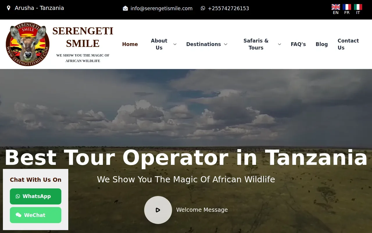Screenshot of the Serengeti Smile website