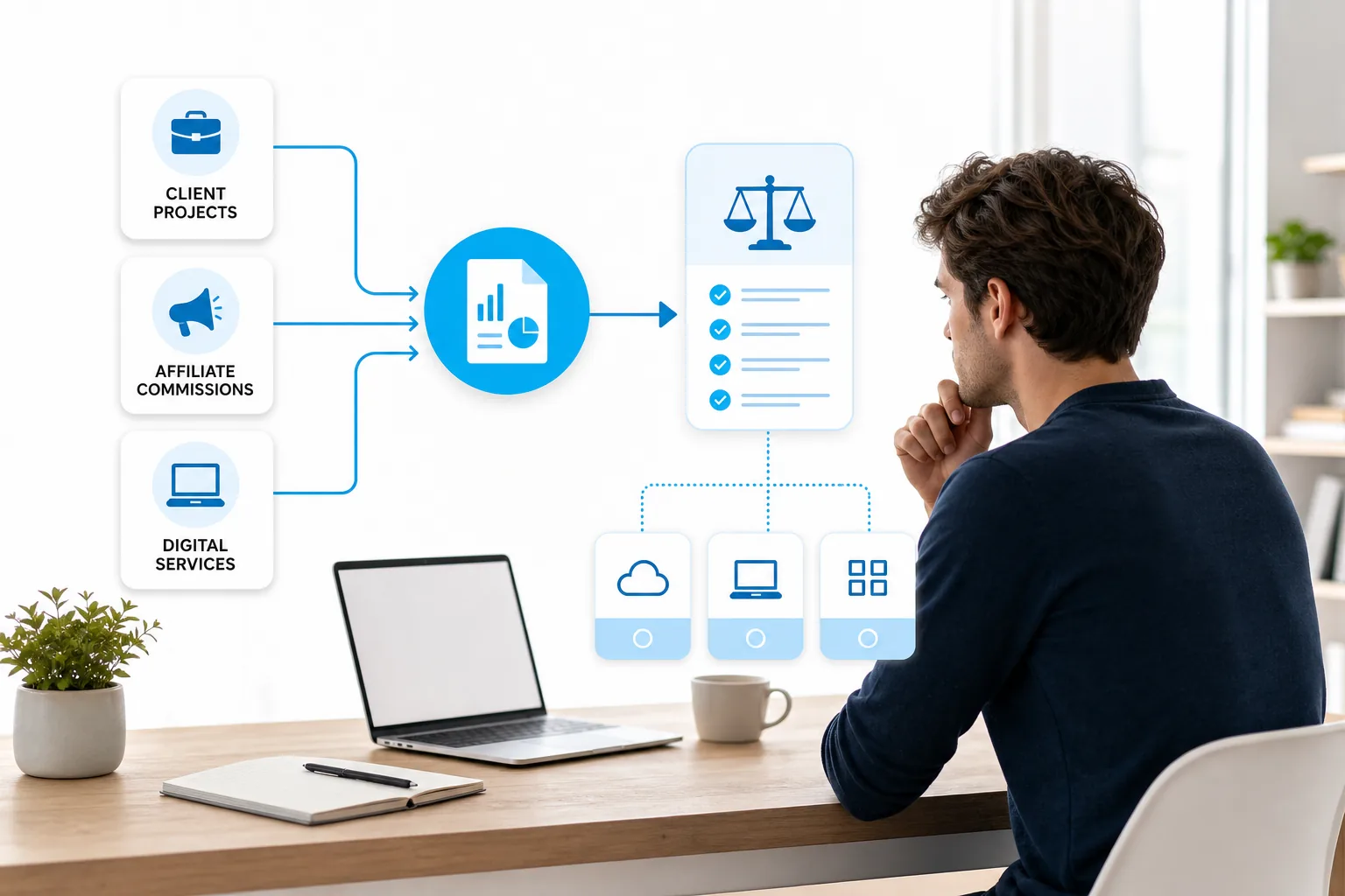 Freelancer mapping income streams before choosing accounting software