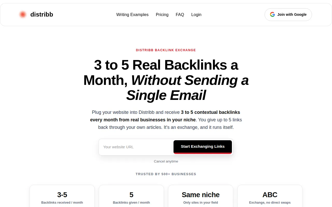 Distribb Backlink Exchange (our pick for automated placement): visual reference for 1. Distribb Backlink Exchange (our pick for automated placement)