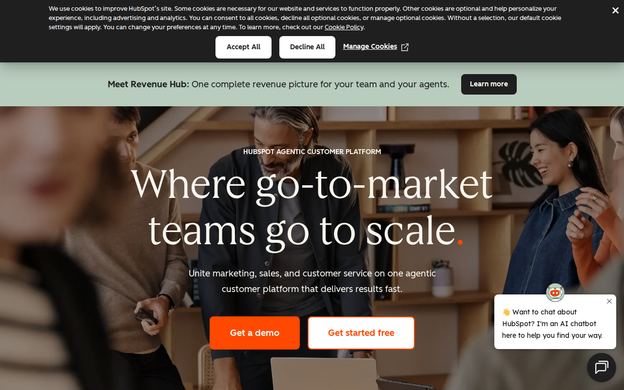 HubSpot chatbot builder homepage screenshot