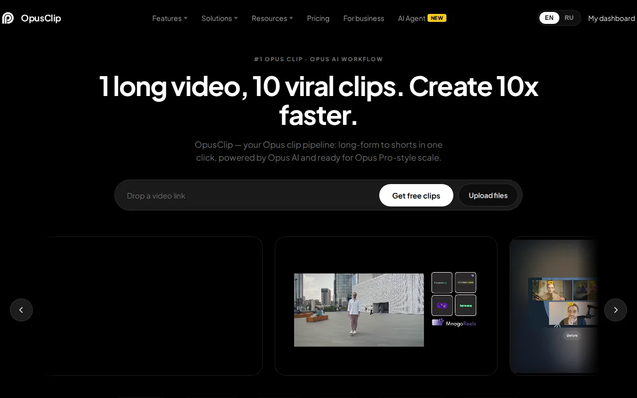 OpusClip: visual reference for 13. OpusClip, long video into short clips