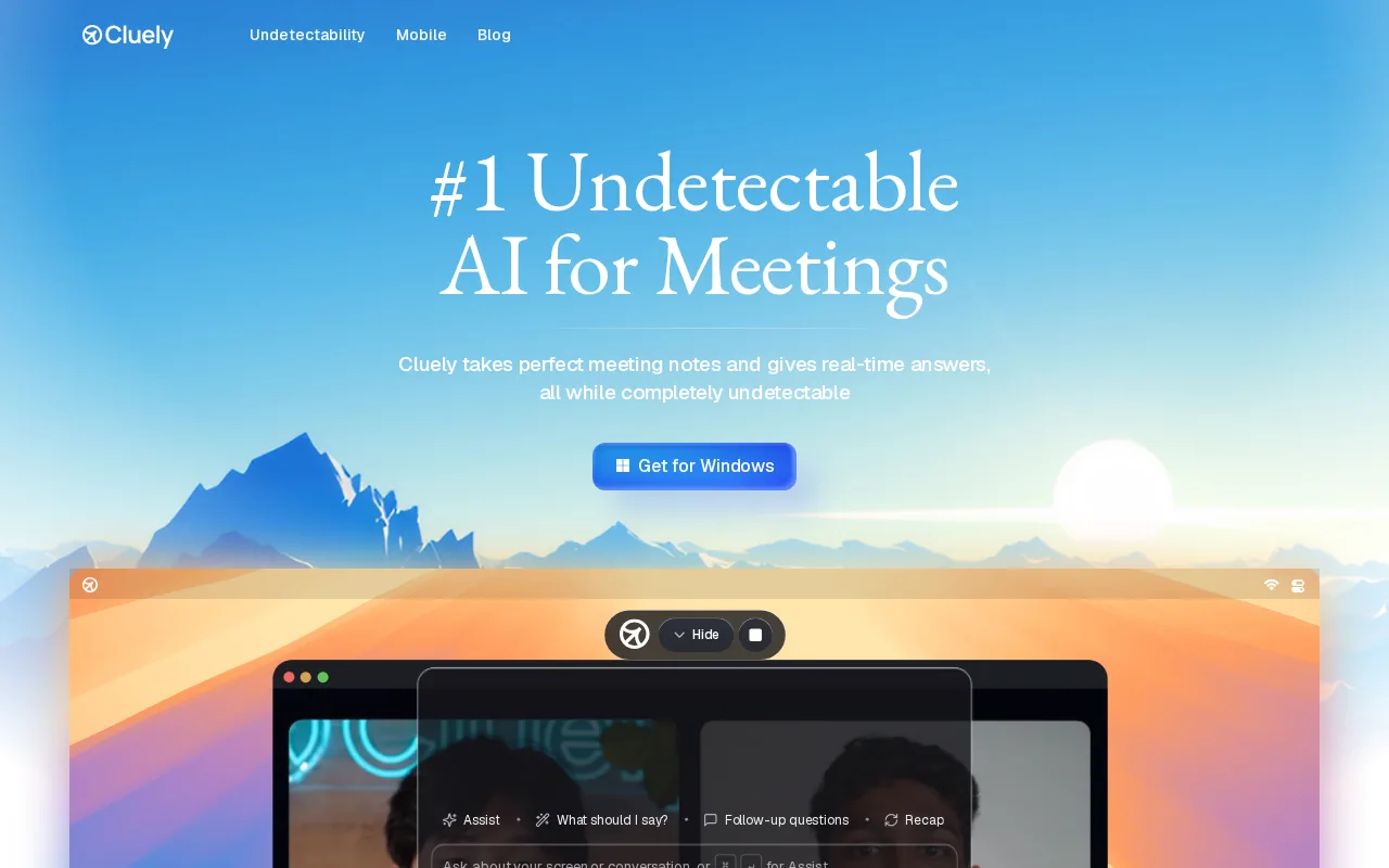 Cluely: visual reference for 4. Cluely — Live Answer Generation Across Any Interview Format