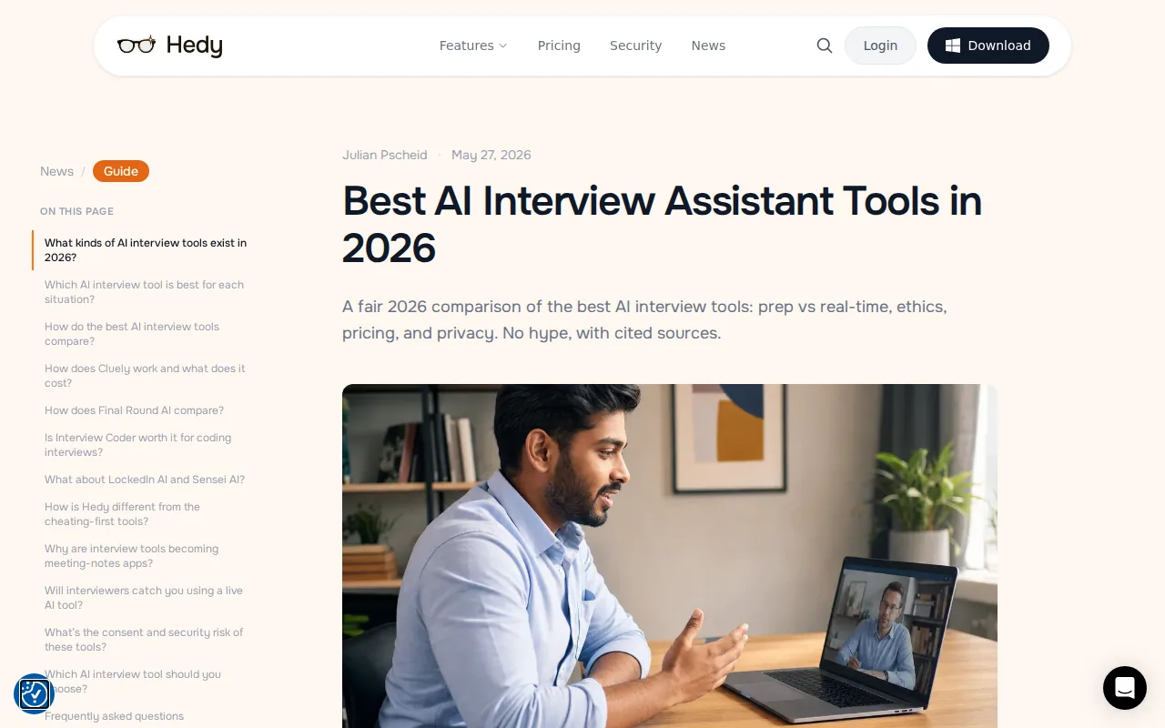 Hedy: visual reference for 8. Hedy — Privacy-First On-Device Coaching Without Auto-Answer