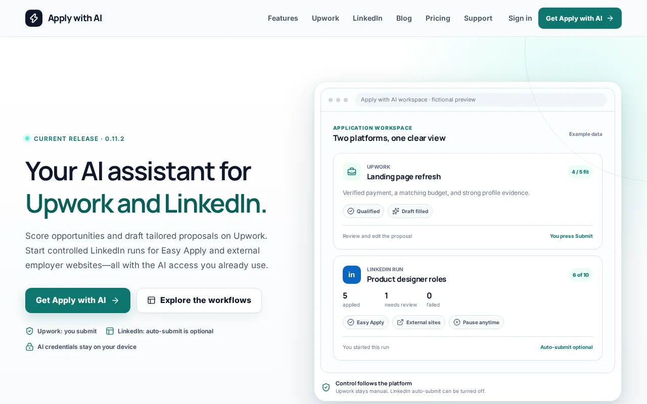 Screenshot of the Apply with AI website