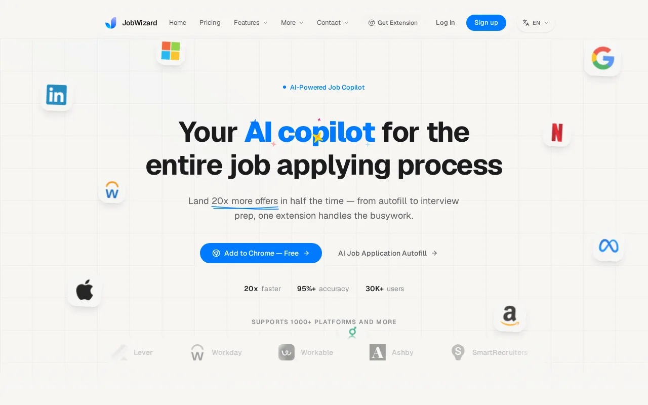 Screenshot of the JobWizard website